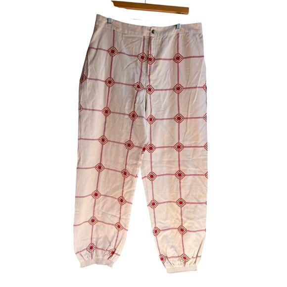 Anthropologie Seen Worn Kept Lattice Embroidered Jogger Liam Cream Size Large - Picture 2 of 6